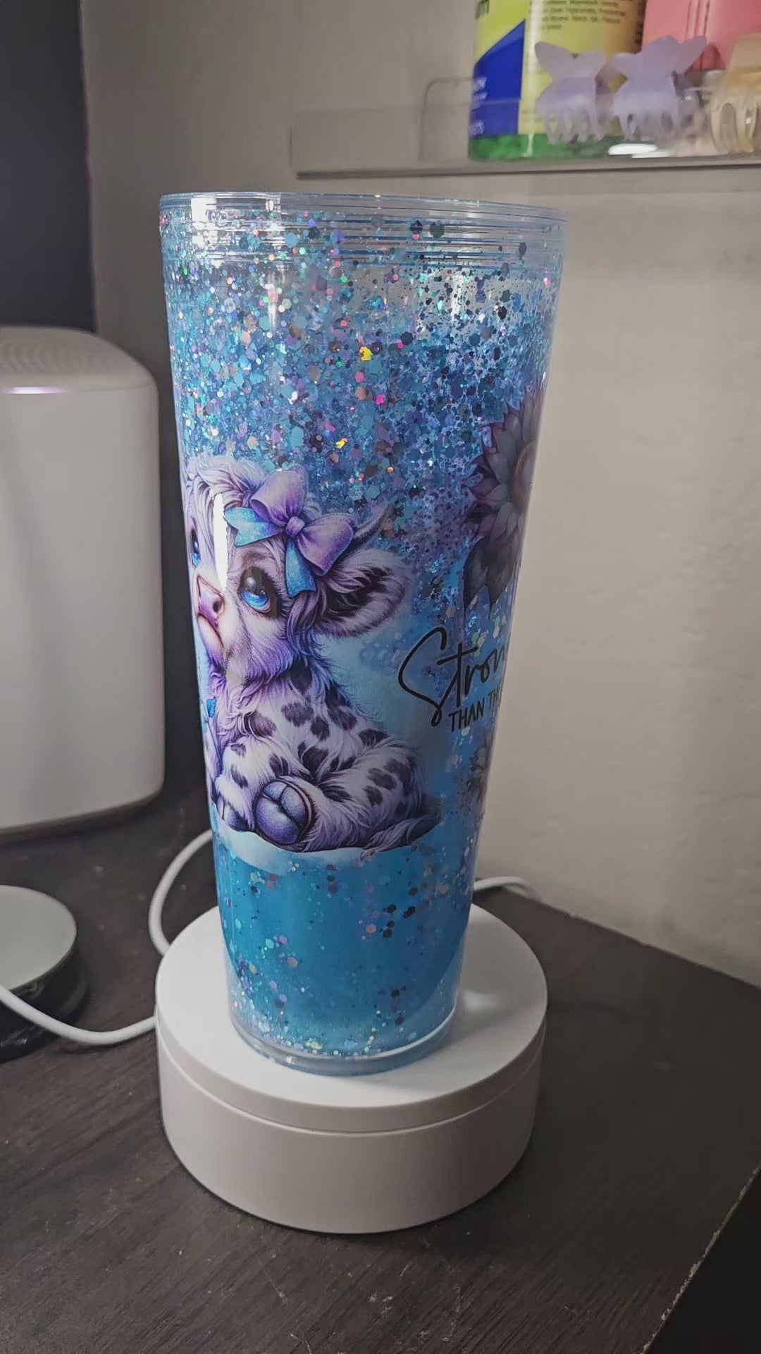 24oz acrylic blue cow snowglobe