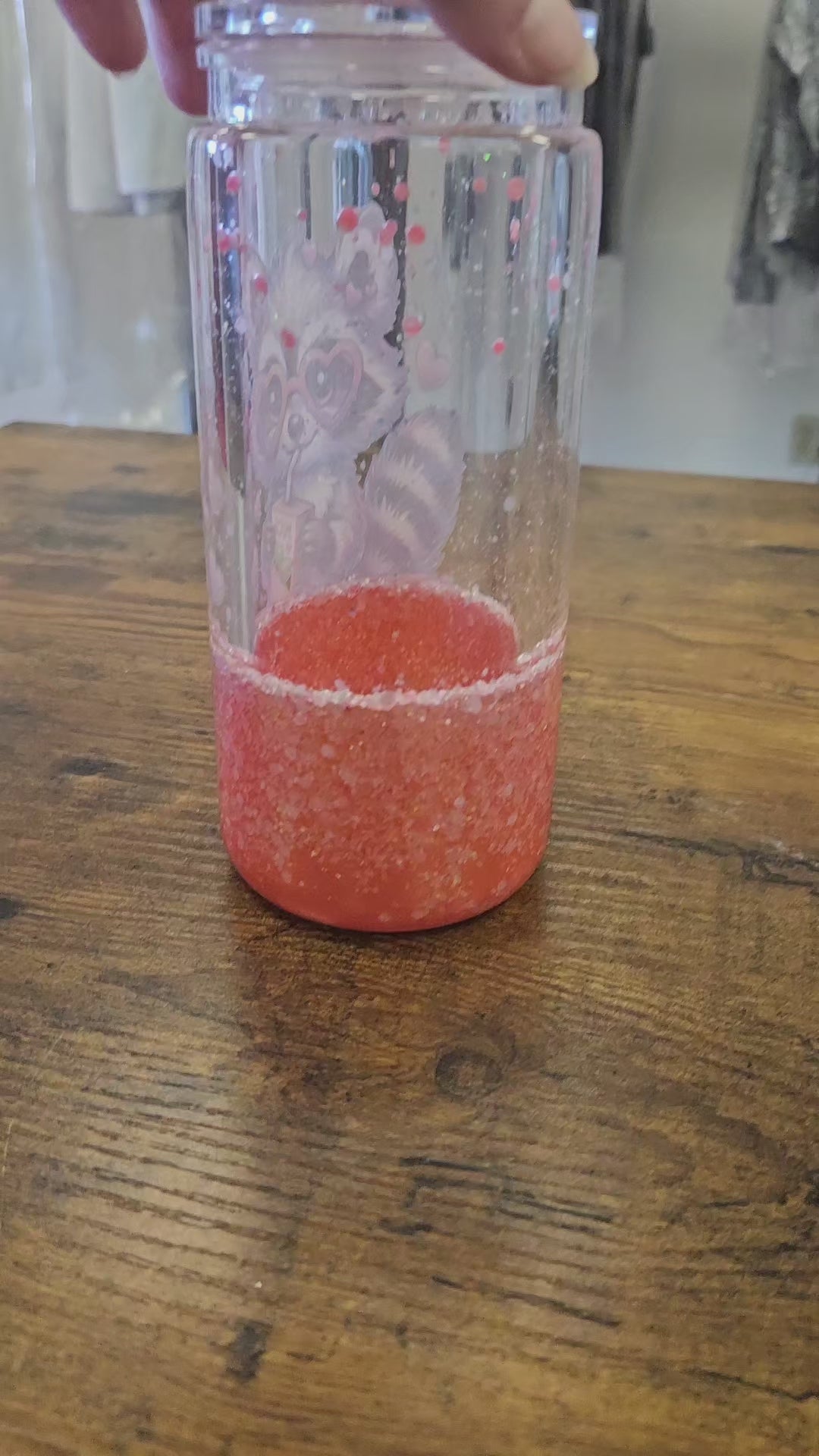 20 oz acrylic racoon snowglobe tumbler